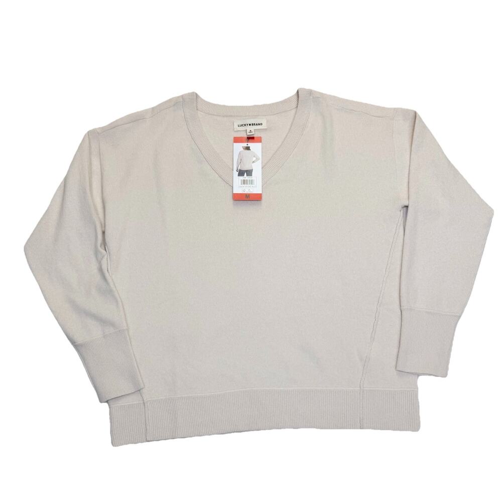 Lucky Brand V Neck Sweater Women's Size M Beige Soft NWT